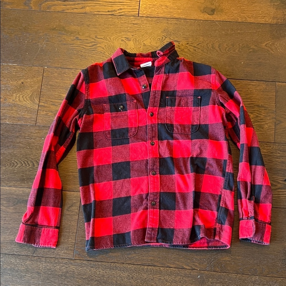 Gap Kids Red and Black Plaid Button-Up Shirt